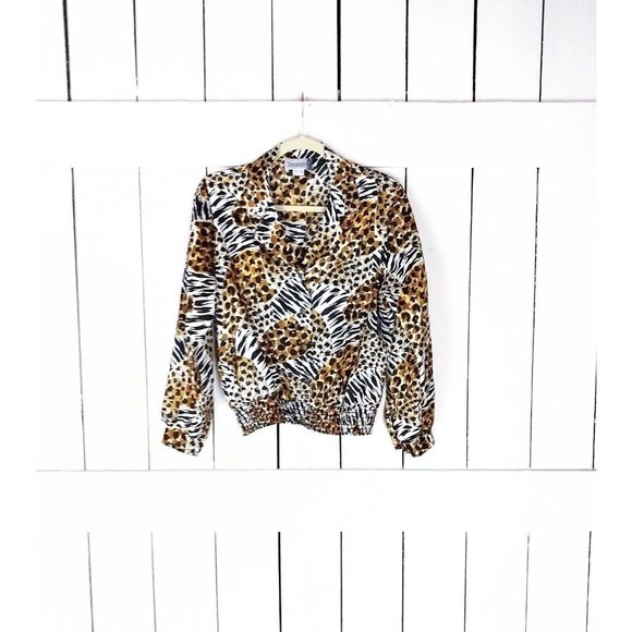 Vintage animal print billowy pullover blouse/zebra/cheetah/leopard - Picture 1 of 4